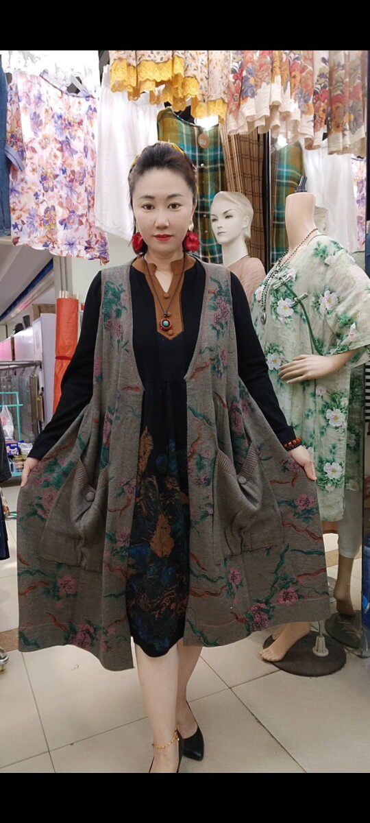 2025秋季新款木棉花开9918棉麻针织中长款大码马甲