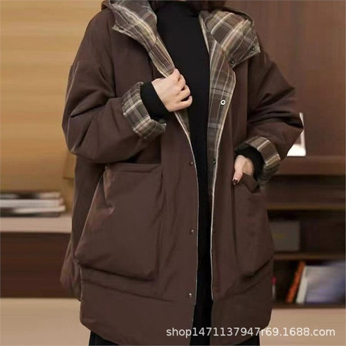 一件代发新大口袋欧货阔版高档连帽棉服大码遮肉显瘦宽松防寒保暖