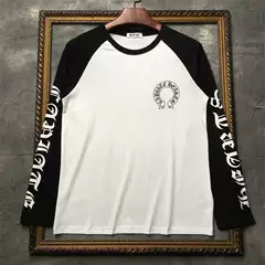 New Spring and Autumn Base Shirt, Sanskrit Gothic Letter Floral Long-Sleeve T-Shirt, Patchwork Pure Cotton Loose Fit Unisex Tee