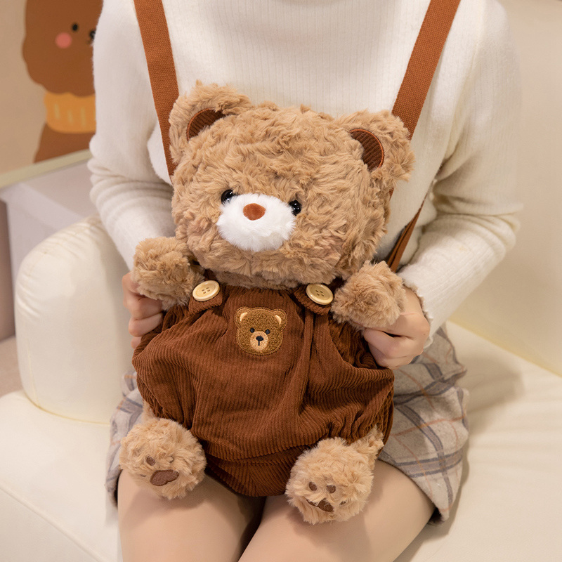 可爱背带裤小熊毛绒玩具双肩包