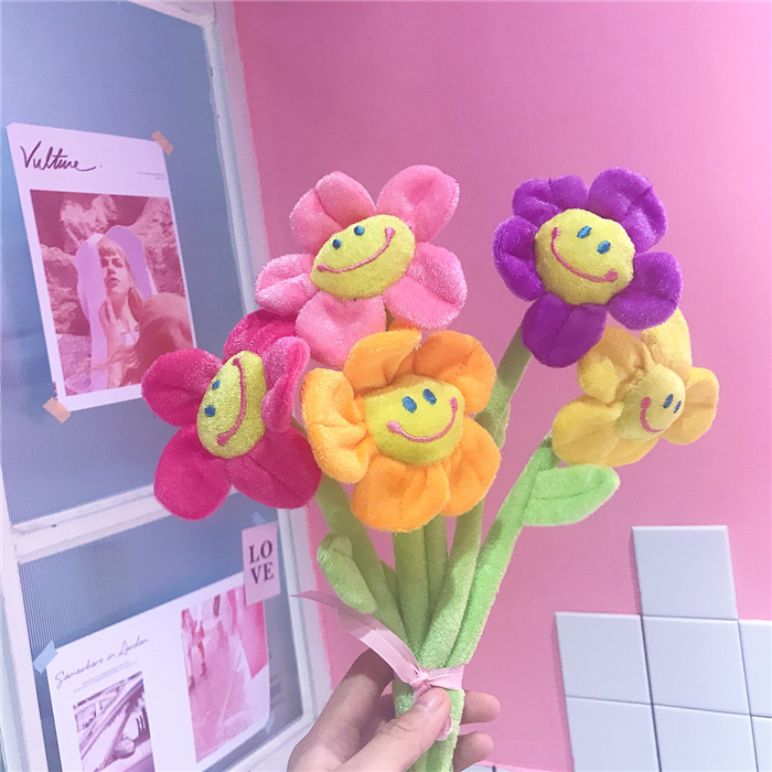 韩国毛绒笑脸太阳花公仔玩具向日葵窗帘扣小花玩偶装饰小礼物女生