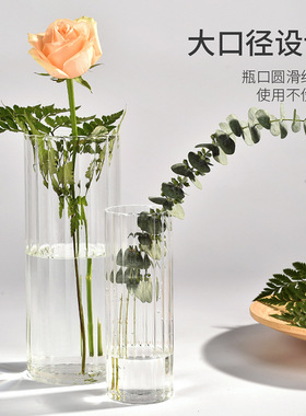 家居透明玻璃花瓶北欧客厅创意摆件竖纹花瓶微景观水培玻璃插花器