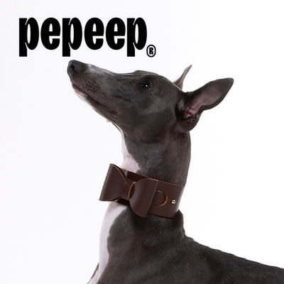 pepeep牵引项圈狗狗头层牛皮时尚