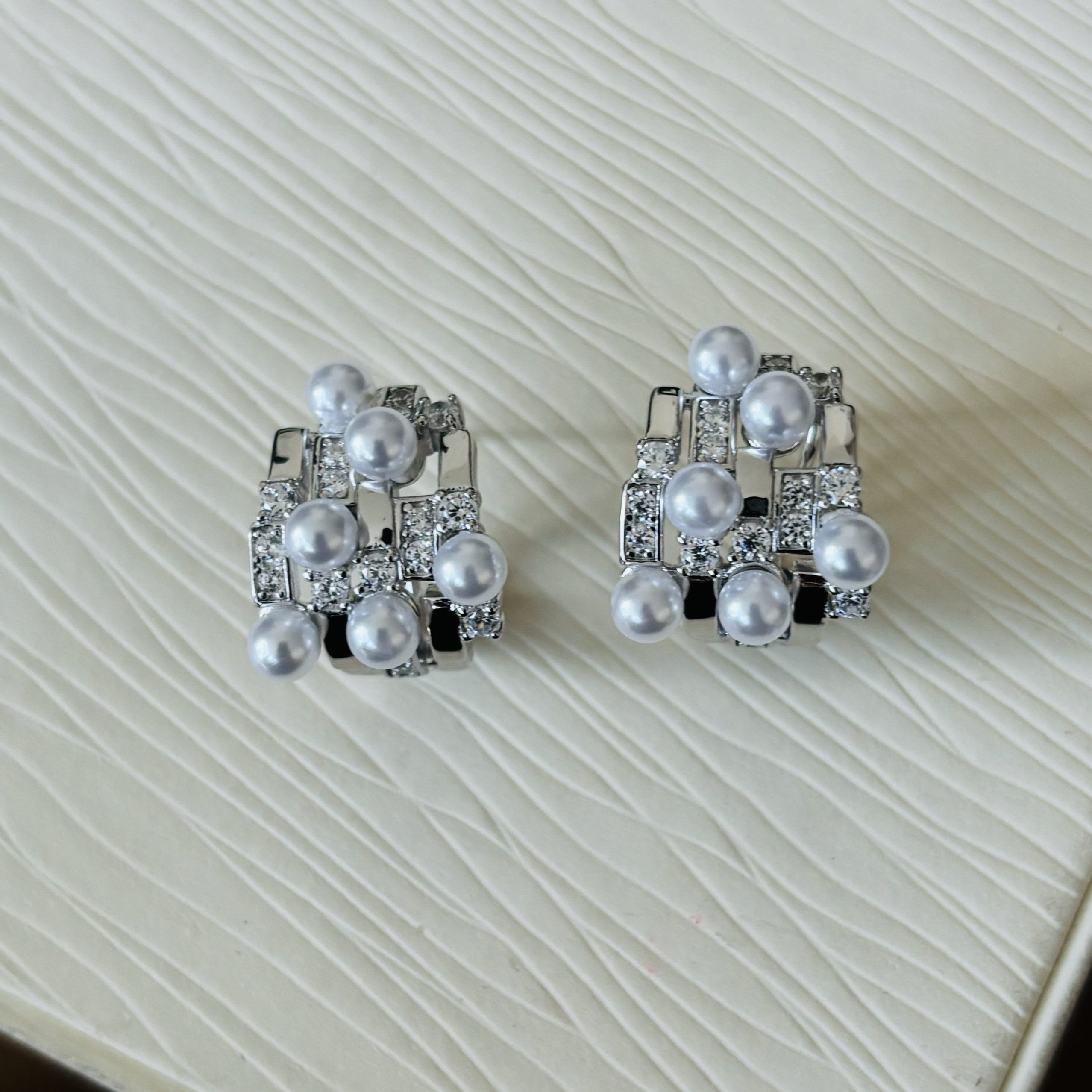 精工纯银S925冰糖多珠耳钉可配4-4.5mm珍珠纯银耳钉式耳夹