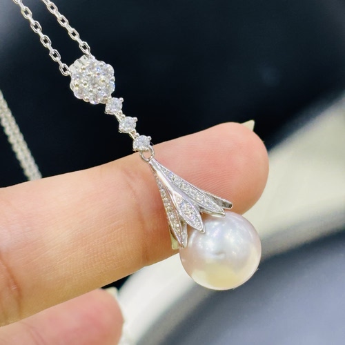 s925纯银水滴形梨花珍珠吊坠diy珍珠项链配件可10-11-12mm珍珠