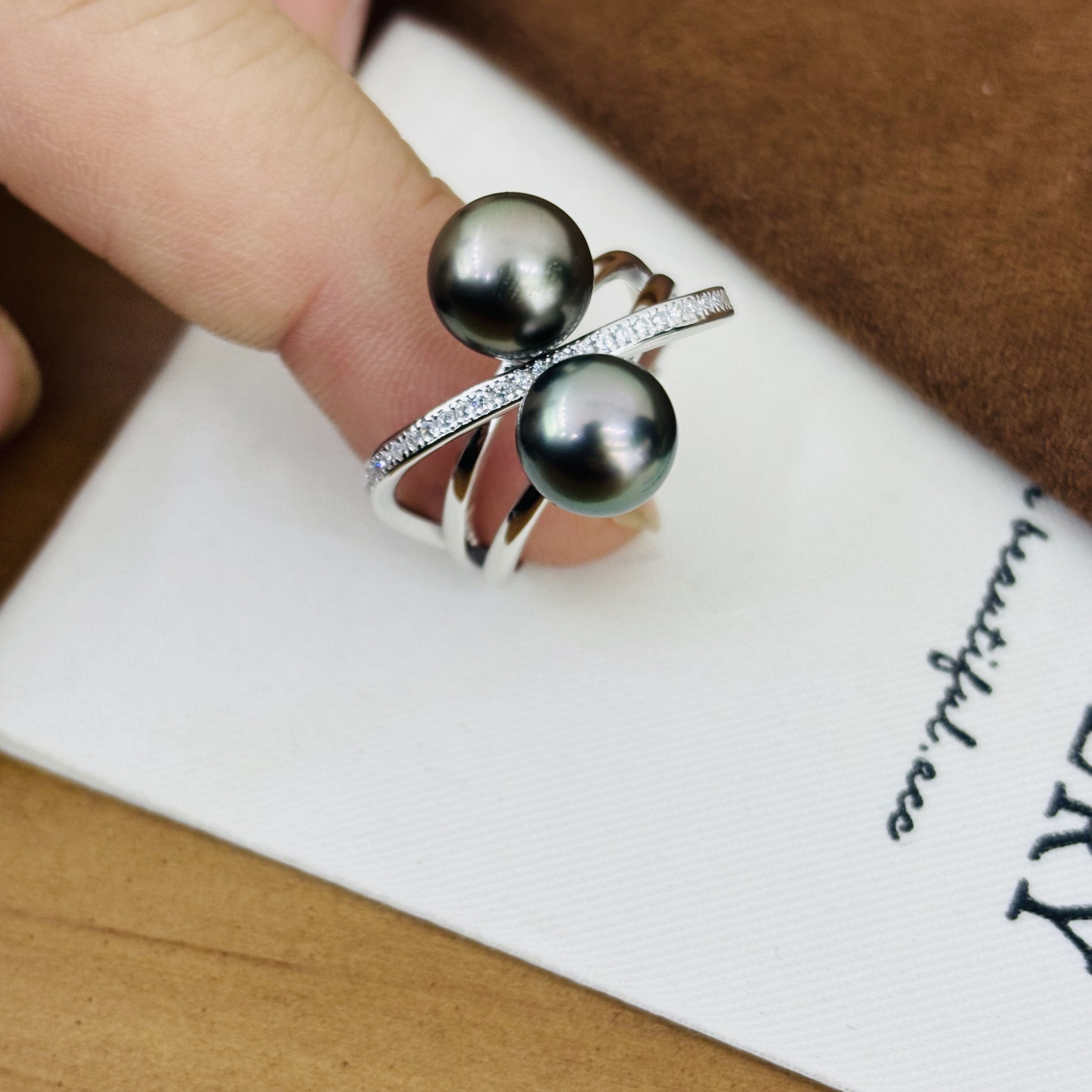 纯银精工S925戒指线条感设计双珠diy配件可配7-8mm珍珠