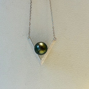 国内精工纯银S925 V型单珠吊坠磨砂空托配件可配9-11.5mm大小圆珠