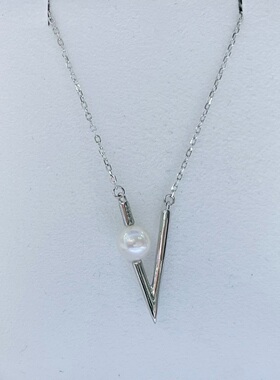 国内精工S925纯银M家V形吊坠白色空托配件可配5-6mm