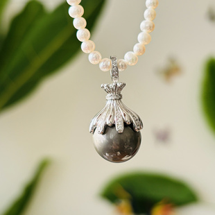 国内精工S925纯银又大又厚实空托珍珠万能扣吊坠配件可配14-16mm