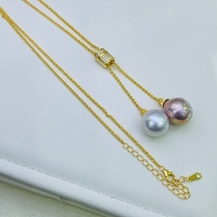 精工纯银S925双珠毛衣链吊坠空托配件可两颗可调节配10-18内珍珠