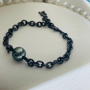 国内精工S925纯银M家黑色系珍珠空托手链配件图配10 11粗细两款