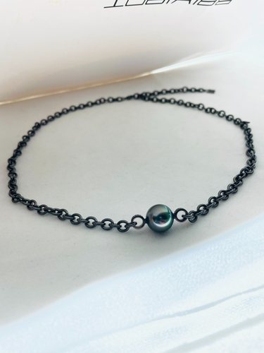 M家精工黑古巴项链S925纯银黑铑配件10以上珍珠项链58cm粗细两款