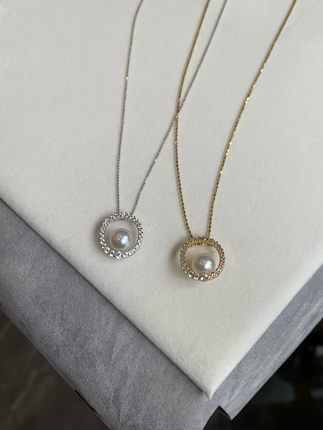 S925银配件M家简约圆珍珠吊坠非精工版锆石镶嵌  图配6-7mm珍珠