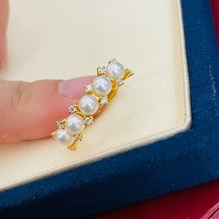 国内精工S925纯银花冠多珠排戒戒指配件空托可配4-5mm