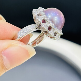 S925纯银精工满钻锆石鸟巢豪华戒指可配11 12mm珍珠半包形戒托