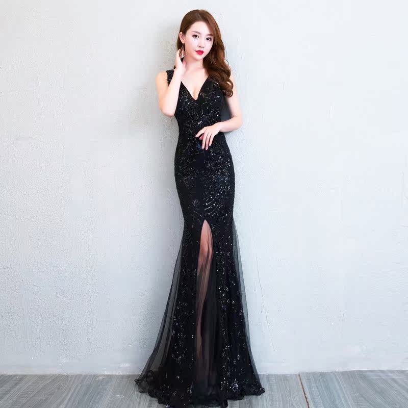 晚礼服2018新款黑色长款敬酒服新娘结婚礼服女主持人宴会修身鱼尾在类目 女装/女士精品, 婚纱/旗袍/礼服, 礼服/晚装中 - 来自Buy2taobao.com提供专业的淘宝代购服务
