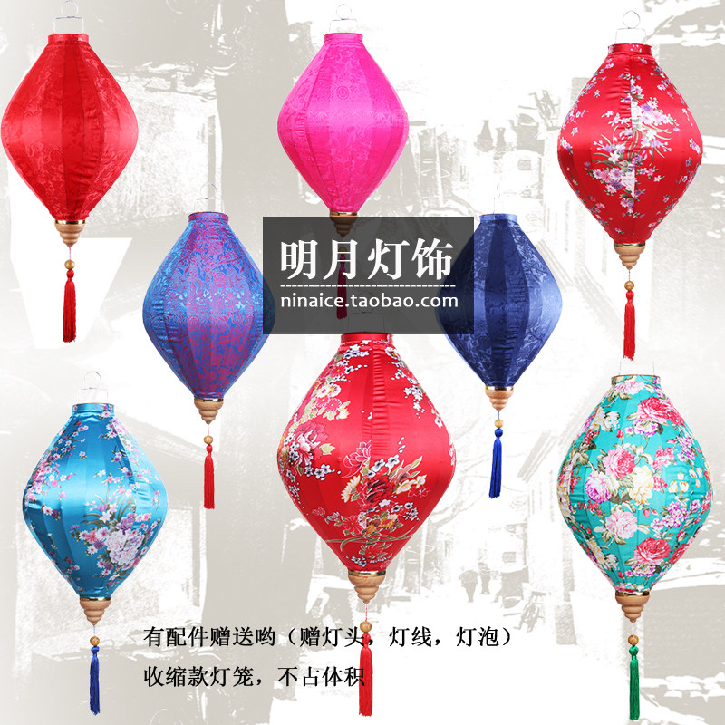 12寸 宫灯古典绸缎钻石中开吊灯笼 商场酒店装饰喜庆婚庆布置用品