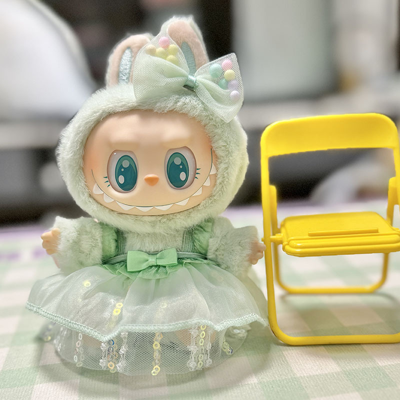 17cmLabubu衣服包包挂件拉布布公仔着替蝴蝶结亮片连衣裙娃衣纱裙