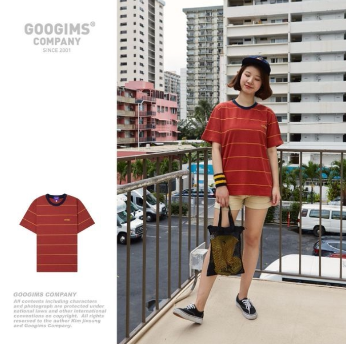 直邮~韩国代购GOOGIMS正品 greatoff 韩版条纹套头短袖T恤 两色