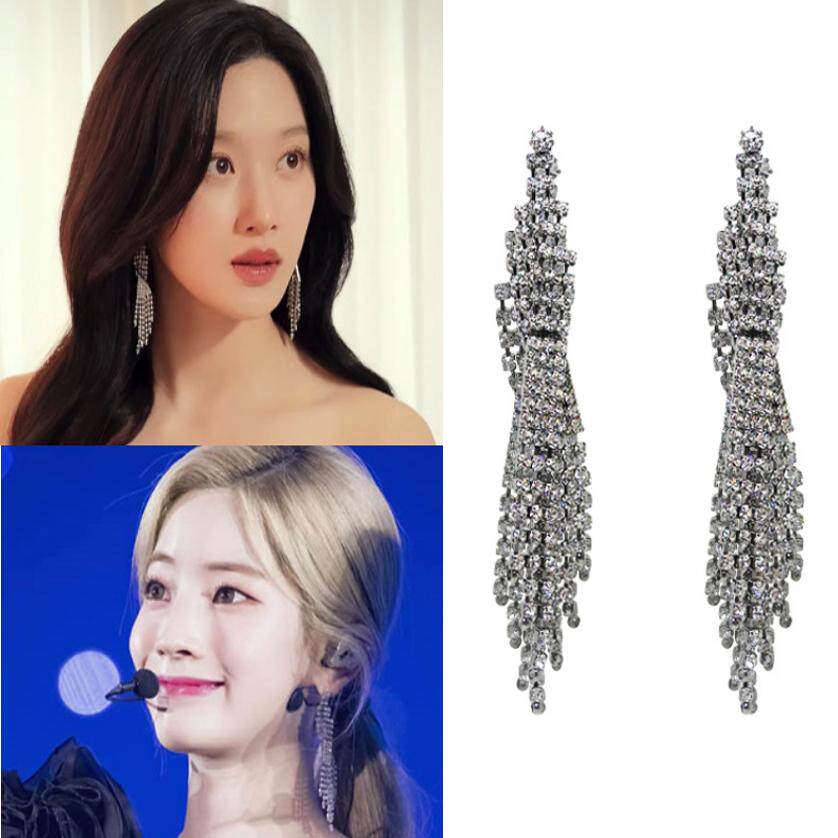 韩国代购正品 组合TWICE 金多贤 文佳瑛同款镶钻长款耳环 耳饰女