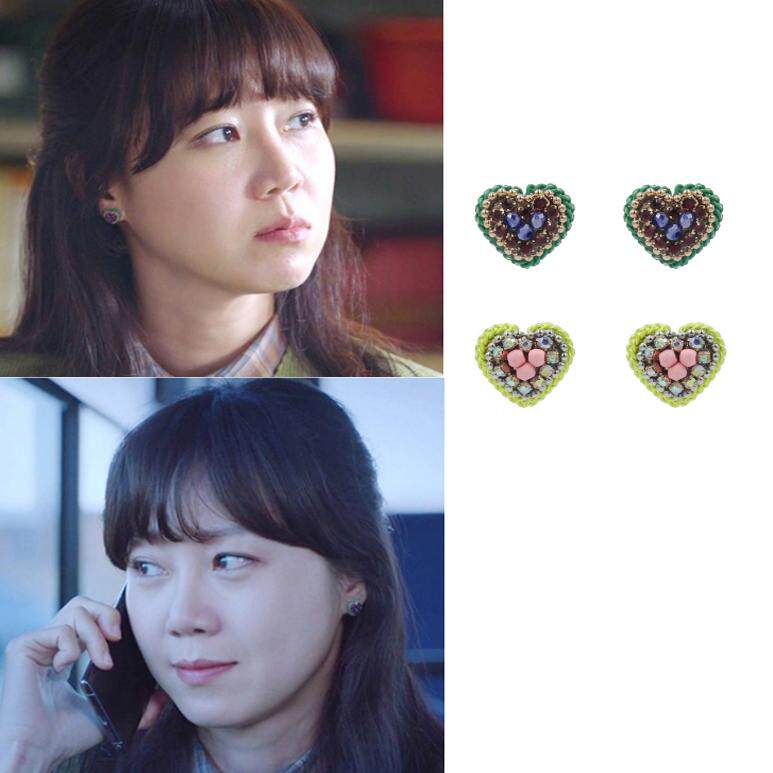love韩国山茶花撞色镶钻心形耳环