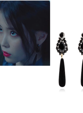 直邮~韩剧德鲁纳酒店 李知恩 iu同款黑色耳环 耳饰 正品韩国代购