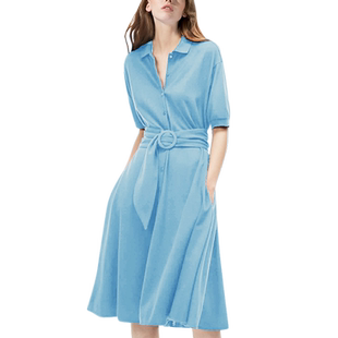 欧美风时尚连衣裙夏中长款2026新款修身收腰气质休闲衬衫裙子大码