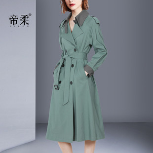 绿色风衣女中长款 2026春季 时尚 修身 收腰气质英伦风大衣外套 新款