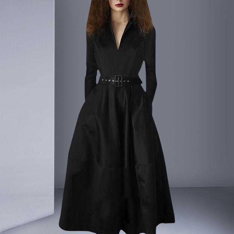 春秋法式长袖连衣裙小黑裙礼服裙