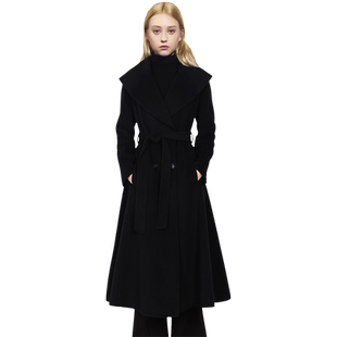 修身收腰显瘦毛呢外套女中长款系带宽领羊毛呢子大衣2025冬季新款