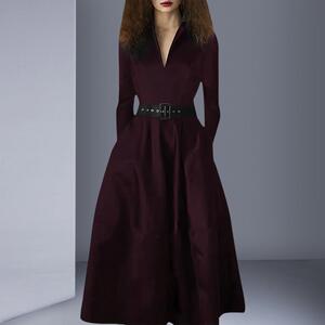 2026春秋轻熟V领时尚修身显瘦长袖连衣裙复古法式正式场合礼服裙