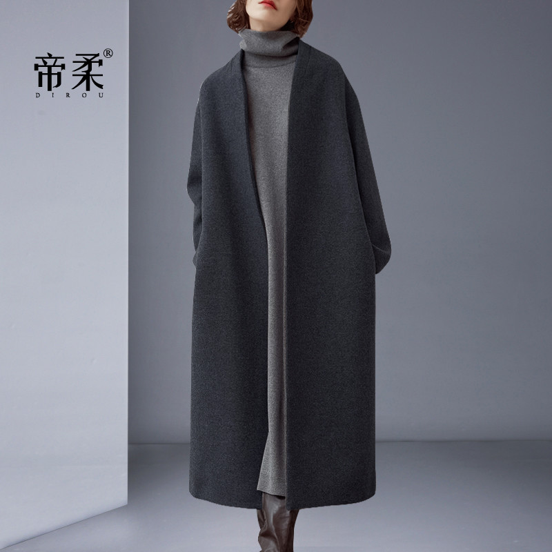 大牌范羊毛绒呢大衣极简长款外套