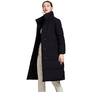 帝柔黑色欧美羽绒服女中长款2025冬季新品修身显瘦简约保暖长外套