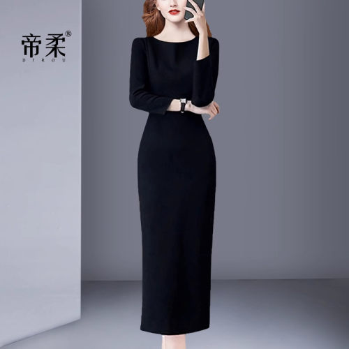 气质名媛女神范赫本风长袖连衣裙