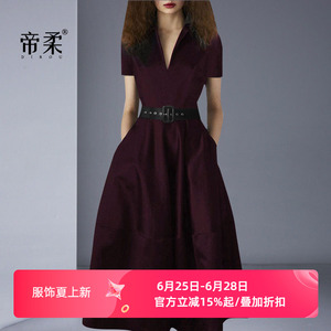 时尚复古优雅连衣裙夏季新款气质修身收腰礼服裙子正式场合中长裙
