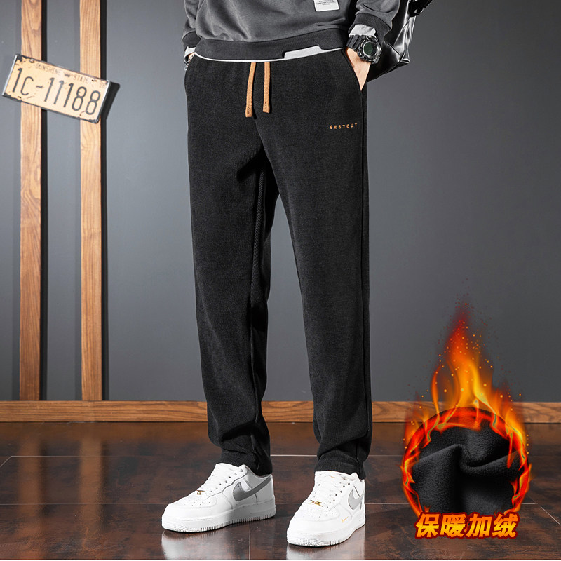 新款雪尼尔休闲裤男士冬季灯芯绒裤子男宽松潮牌加绒加厚百搭卫裤
