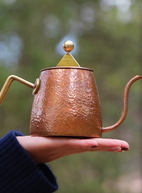 日式手工纯铜咖啡壶 紫铜细口手冲壶 小众复古500cc咖啡壶烧水壶