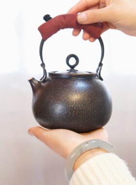 一张打钱袋壶 纯手工紫铜做旧煮茶壶 纯铜复古烧水壶煮茶壶泡茶壶