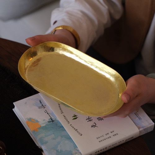 手工锻打黄铜干泡盘紫铜复古茶盘杯托首饰盘烤盘甜点盘壶承收纳盘