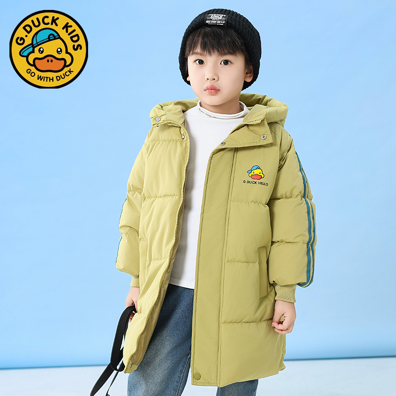 正品小黄鸭儿童中长款超厚棉服男女童中小童婴儿过膝冬季棉衣外套