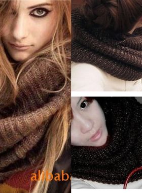 秋冬新品波西米亚纯色保暖银丝黑色红色个性厚实毛线围脖针织百搭