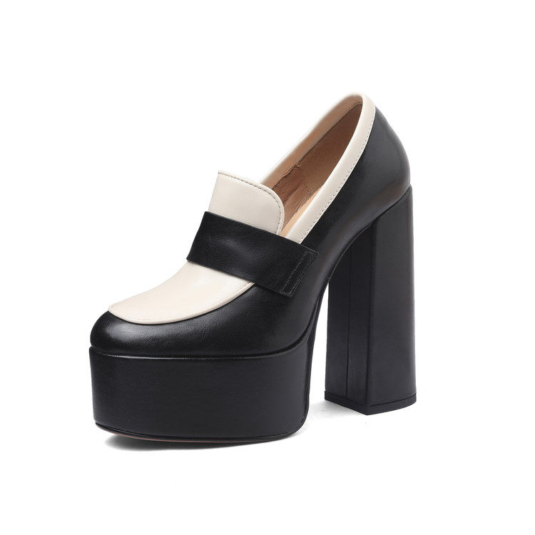 圆头粗跟TPR(牛筋）胶粘工艺头层猪皮深口单鞋,女鞋,深口单鞋,淘宝优惠券,粉丝福利购,淘宝优惠卷