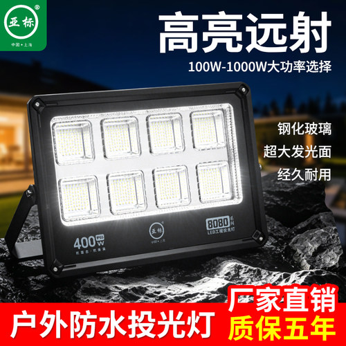 亚标LED投光灯400W户外防水高亮工厂车间球场照明灯工地厂房铝材