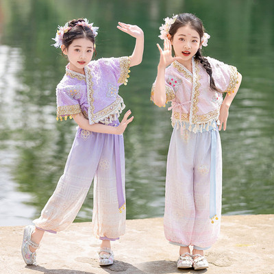 儿 童夏民族风套装云南傣族泼水节母女亲子服幼儿园六一舞蹈表演