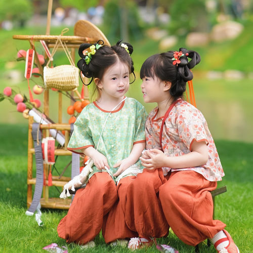 儿童夏季唐制汉服小童新中式国风小女孩日常洋气唐褙子灯笼裤套装