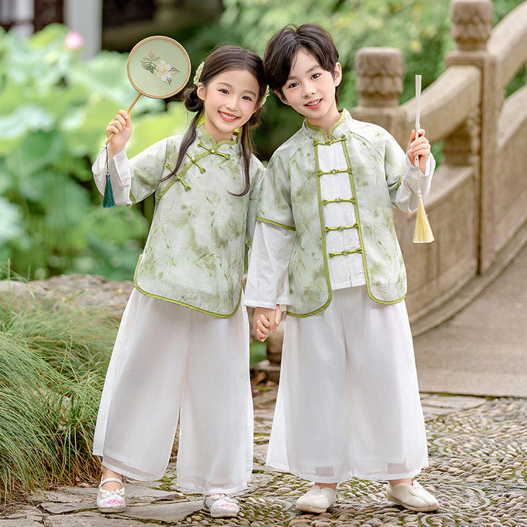 儿童秋季新中式国风兄妹姐弟唐装汉服幼儿园中秋节诗词朗诵演出服