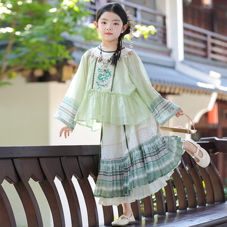 女童民族风傣族裙子春秋季中大童姐妹日常仙气新中式国风表演汉服