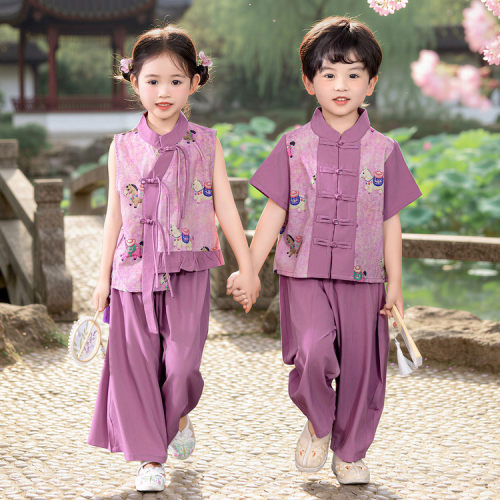 儿童国风小马汉服套装男女童姐弟亲子唐装幼儿园班服小学六一表演