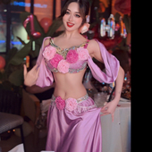 佐寒梦璐肚皮舞新款 显瘦表演服性感气质班服长裙紫色 高级演出套装