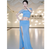 佐寒梦璐肚皮舞新款 显瘦表演服性感气质班服紫色长裙 高级演出套装